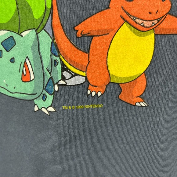 Pokemon T-Shirt Vintage 1999 Youth Size L Blue Graphic Print Double Sided Cotton - Picture 12 of 12